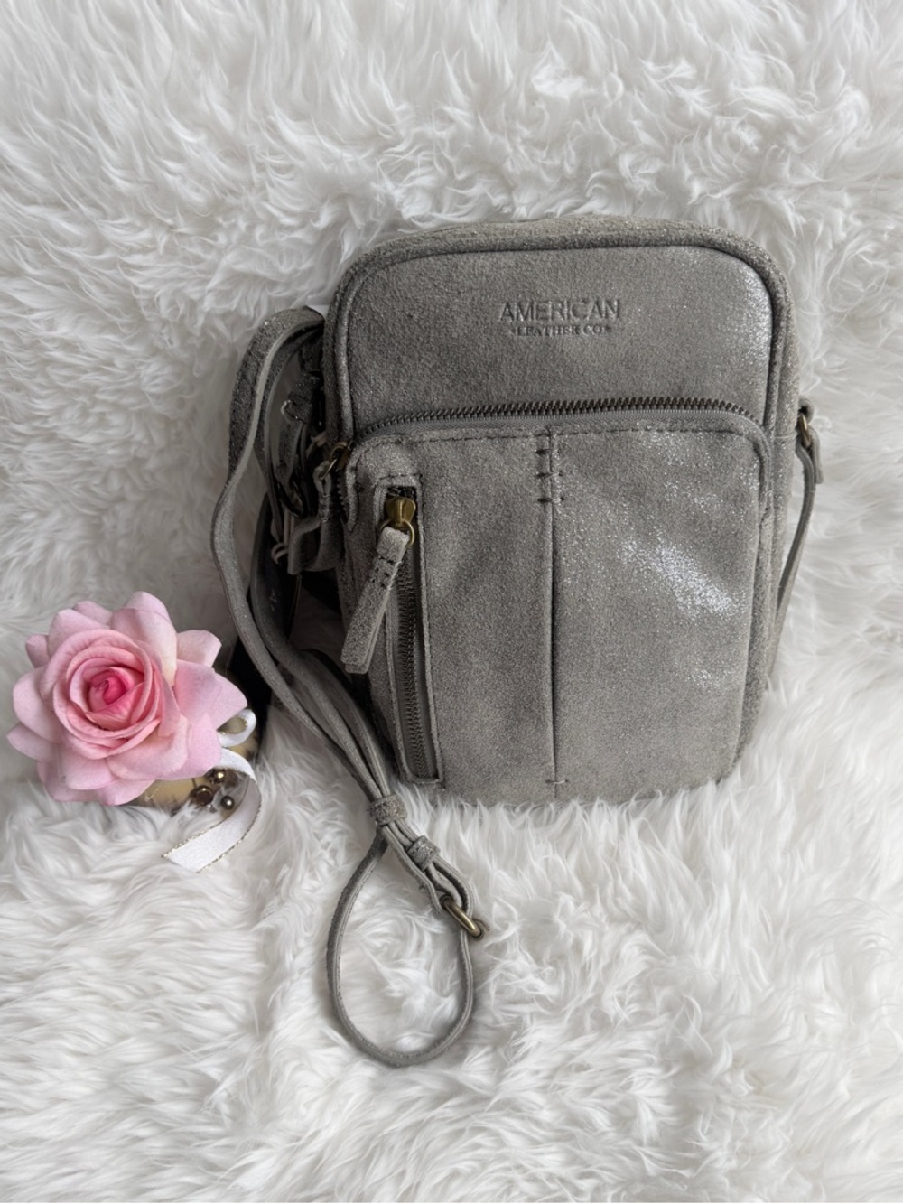 American Leather Co. Cleveland NS Crossbody in Stone Shimmer Suede